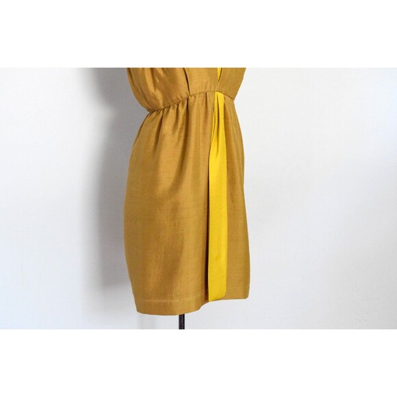 1960s Silk Mini Dress Size Small 60s Mini Dress in Copper and Chartreuse - Picture 5 of 5